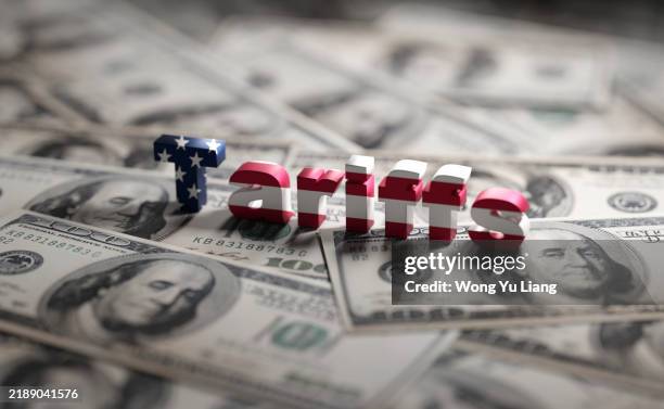 usa tariffs flag with dollars concept - tariffs stock pictures, royalty-free photos & images