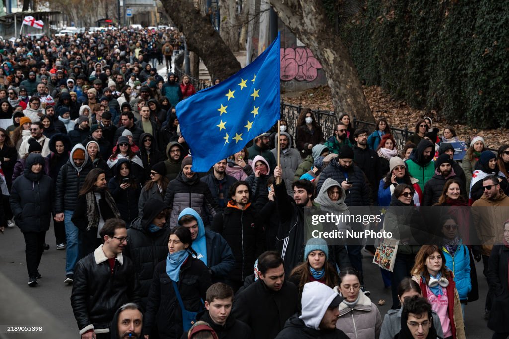 Large Pro-EU Demonstration Int The Streets Of Tbilisi