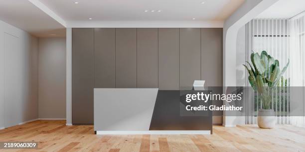 A Sleek And Modern Reception Area Interior With A Modern Reception Desk ...