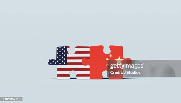 global connection - united states and china puzzle pieces interlocked - china us relations stock pictures, royalty-free photos & images