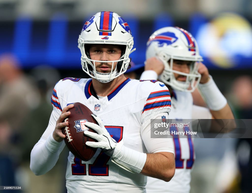 Josh Allen Rams Josh Allen of the Buffalo Bills during warm up before the game... News ...