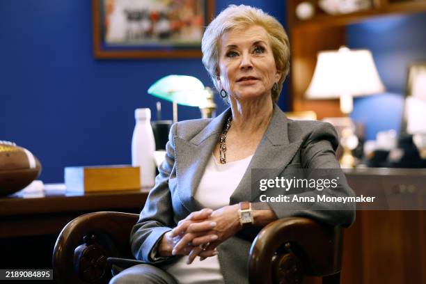 President-elect Donald Trump's nominee to be Secretary of Education Linda McMahon meets with Sen. Tommy Tuberville in his office in the Russell...