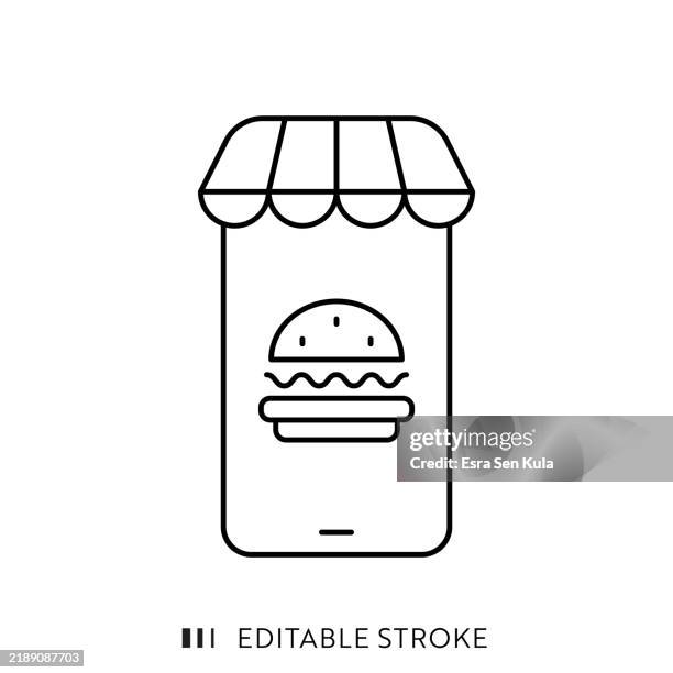 online food ordering line icon design with editable stroke. - ordering dinner stock illustrations
