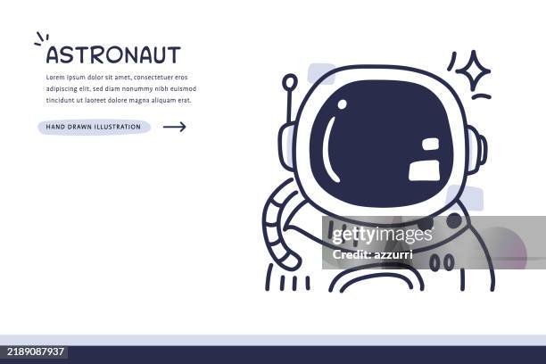 ilustraciones, imágenes clip art, dibujos animados e iconos de stock de ilustración dibujada a mano de astronauta - casco espacial