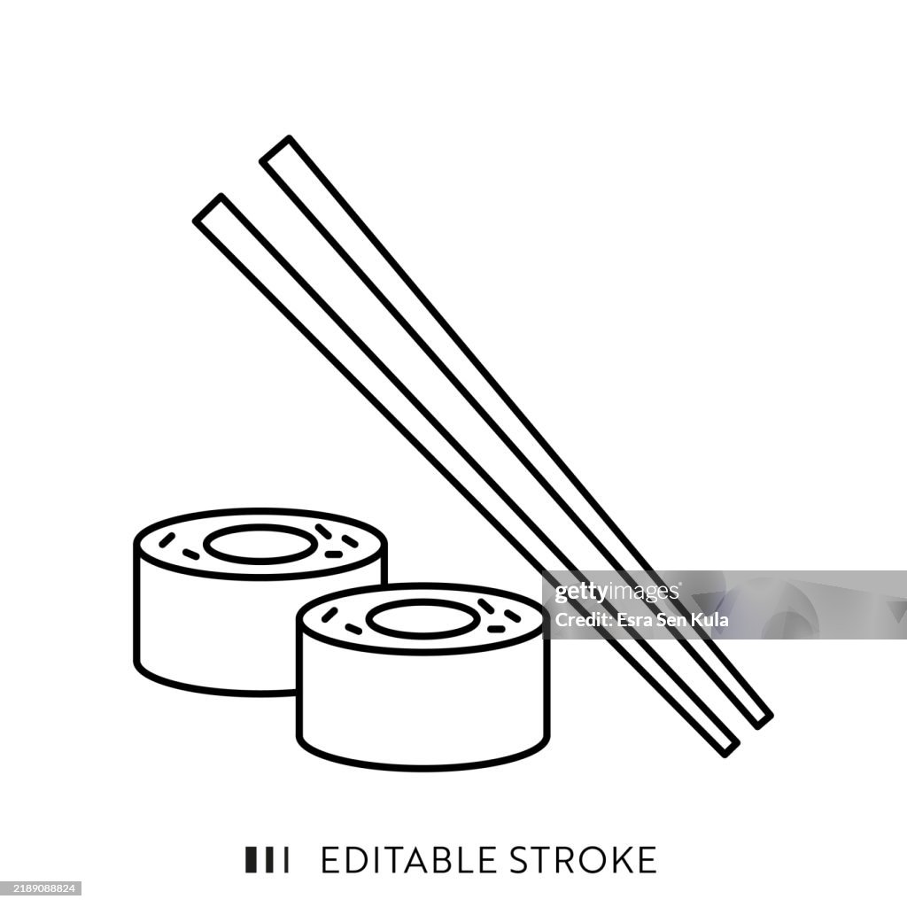 Design de ícone de linha de sushi com traço editável.