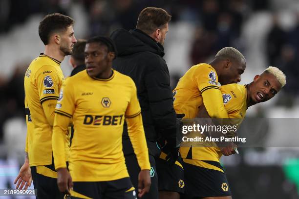 Mario Lemina of Wolverhampton Wanderers reacts as he is held back by teammate Toti Gomes after an altercation following the Premier League match...