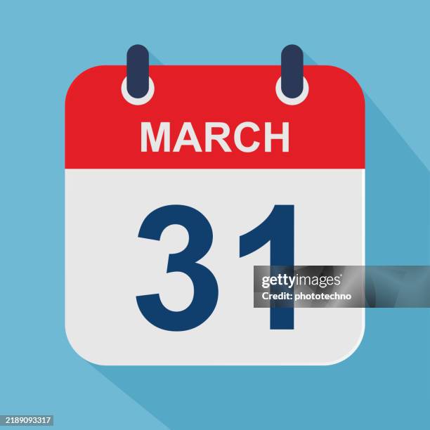 stockillustraties, clipart, cartoons en iconen met march 31 - daily calendar icon on blue background with shadow. - maart