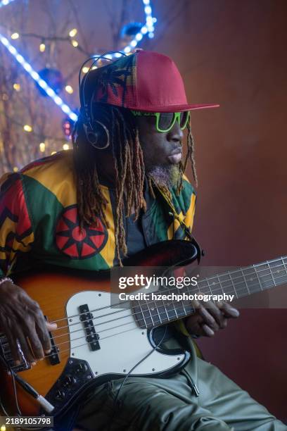 electric bass guitar practice - reggae stockfoto's en -beelden