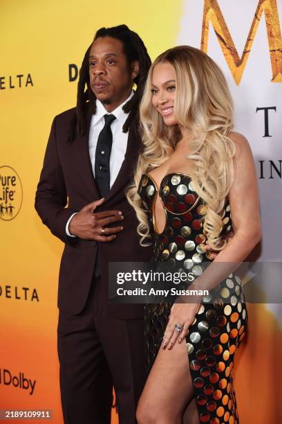Jay-Z and Beyonce attend the Los Angeles premiere of Disney's "Mufasa: The Lion King" at Dolby Theatre on December 09, 2024 in Hollywood, California.