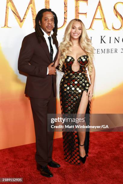 Jay-Z and Beyoncé attend the Los Angeles premiere of Disney's "Mufasa: The Lion King" at Dolby Theatre on December 09, 2024 in Hollywood, California.
