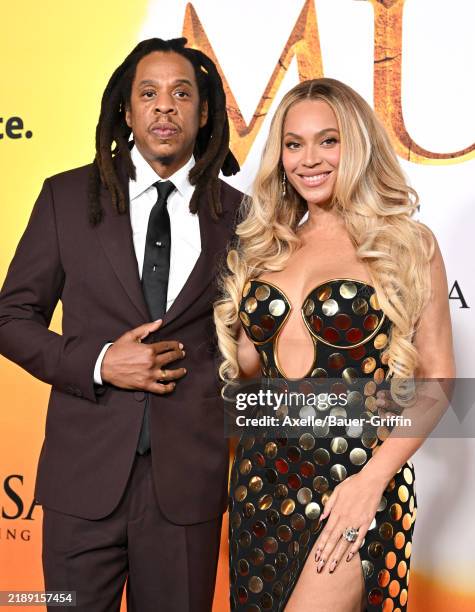 Jay-Z and Beyoncé attend the Los Angeles Premiere of Disney's "Mufasa: The Lion King" at Dolby Theatre on December 09, 2024 in Hollywood, California.