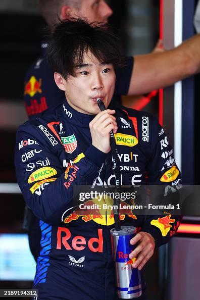 Oracle Red Bull Racing Japan Yuki Tsunoda of Japan and Oracle Red Bull Racing looks on in the ...