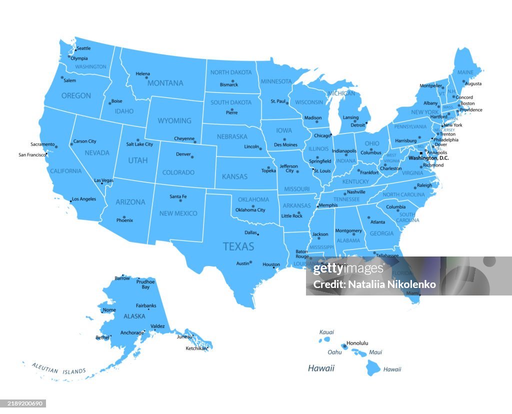 USA - detailed map with regions and cities of the country.