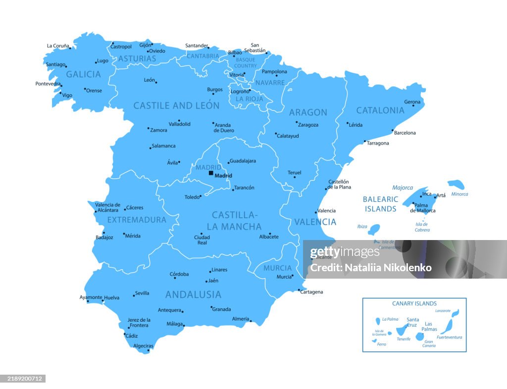 Spain Basic Map Spain Detailed Map With Regions And Cities Of The Country High-Res ...