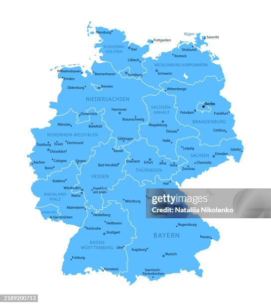germany - detailed map with regions and cities of the country. - germany stock illustrations