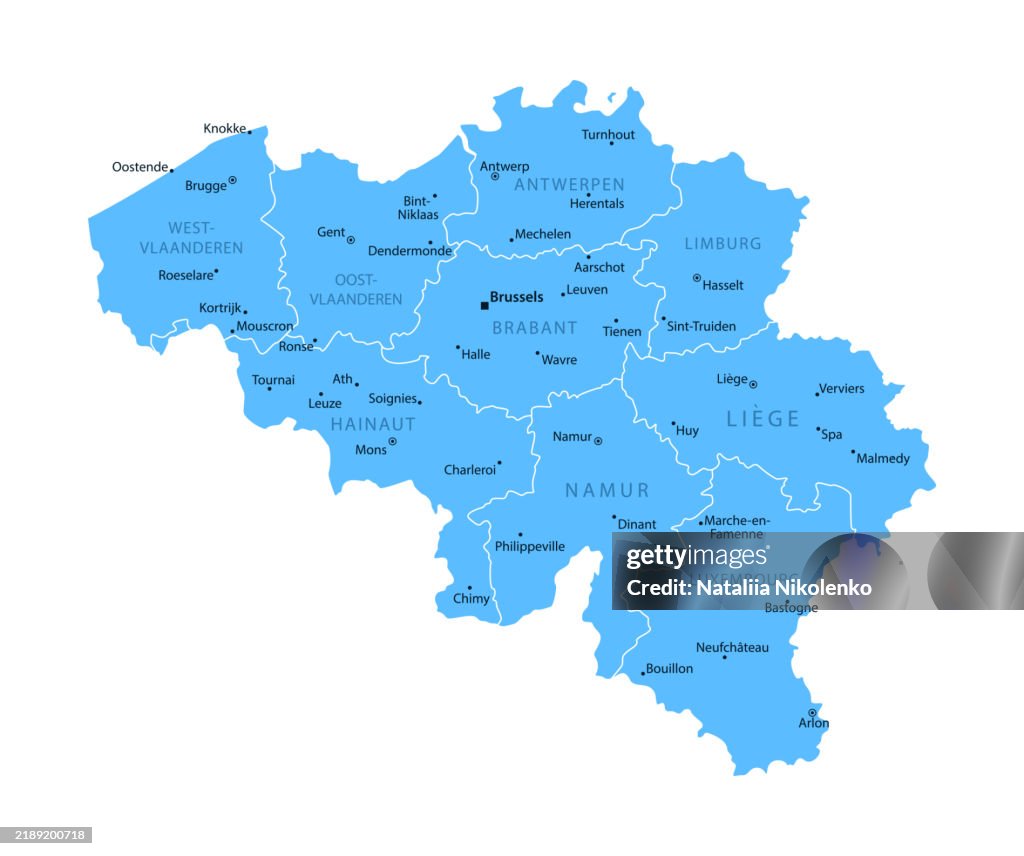 Belgium - detailed map with regions and cities of the country.