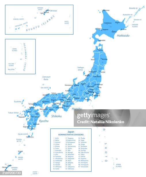 japan - detailed map with regions and cities of the country. - western regions stock illustrations