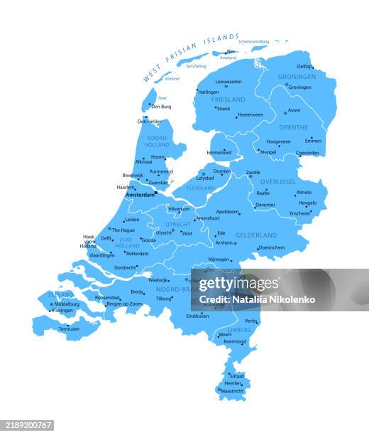 stockillustraties, clipart, cartoons en iconen met netherlands - detailed map with regions and cities of the country. - rotterdam