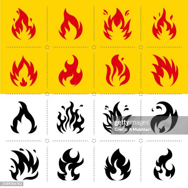 fire icons. - kitchen fire stock illustrations