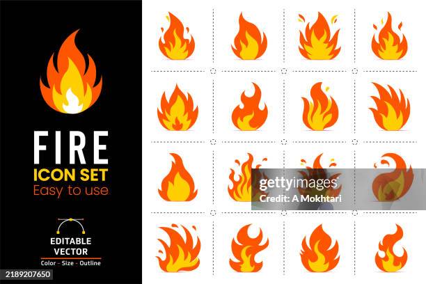 fire icon set. - flame stock illustrations