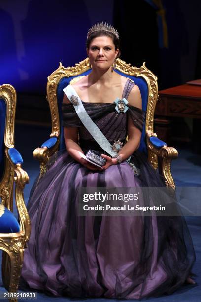 Crown Princess Victoria of Sweden attends the Nobel Prize Awards Ceremony 2024 at Stockholm Concert Hall on December 10, 2024 in Stockholm, Sweden.
