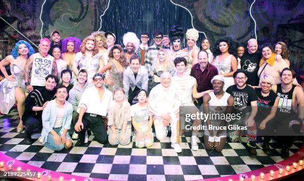 Adam Lambert & Joey McIntyre, Nick Adams, Alaska Thunderfvck and the cast of Broadway's "Cabaret" pose with the cast of "Drag; The Musical" backstage...