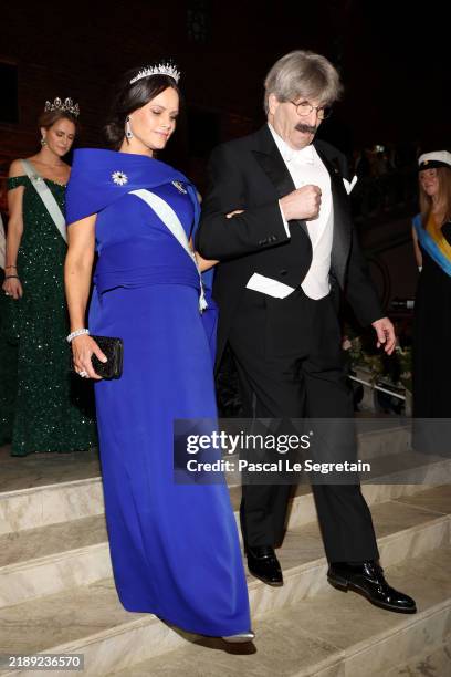 Princess Sofia, Duchess of Värmland and Gary Ruvkun attend the Nobel Prize Banquet 2024 at Stockholm City Hall on December 10, 2024 in Stockholm,...