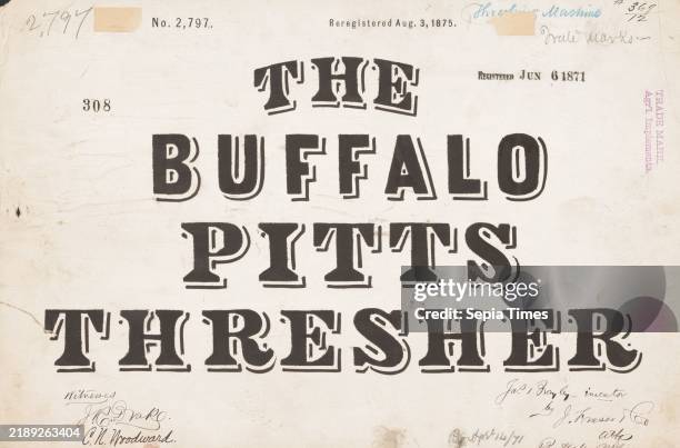 1880 USA Buffalo Pitts horse-drawn farming thresher large trade card 1880 USA Buffalo Pitts horse-drawn farming thresher large trade card