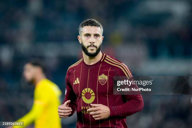 Mario Hermoso of AS Roma celebrates after scoring third goal during the UEFA Europa League 2024/25 League Phase MD6 match between AS Roma and...