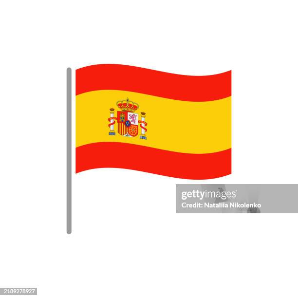 ilustraciones, imágenes clip art, dibujos animados e iconos de stock de españa - pin de bandera icono plano ondulado. - bandera española