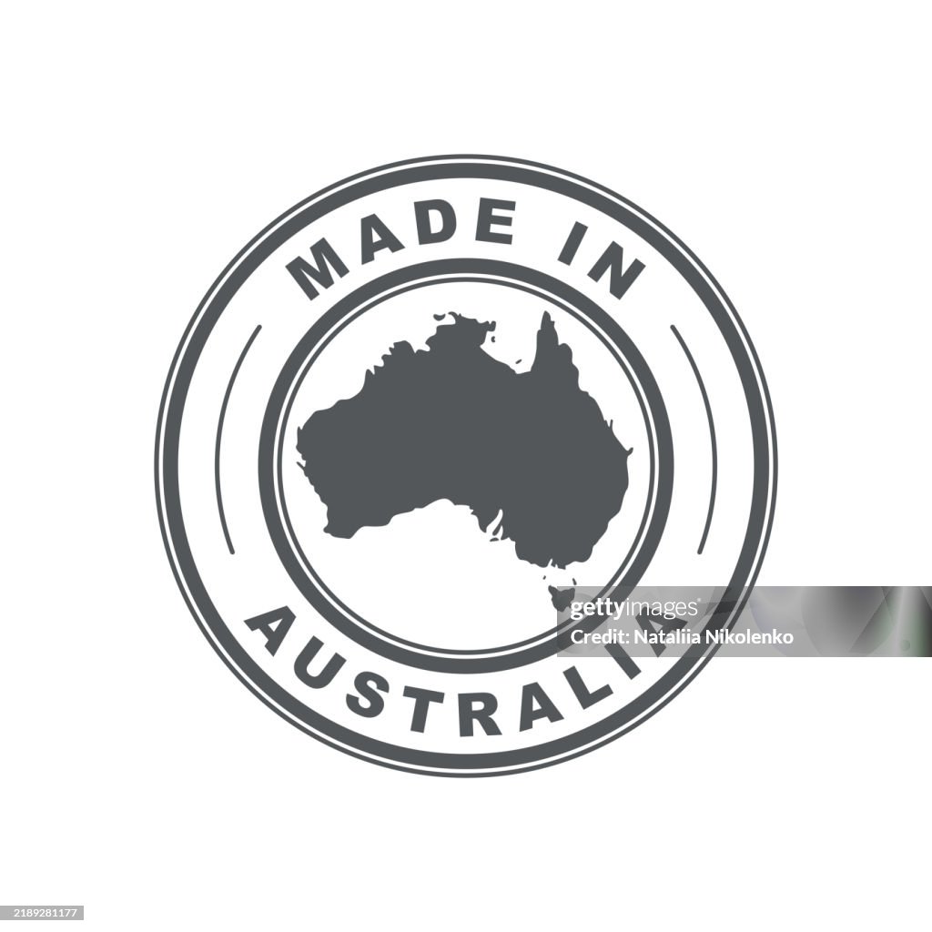 Made in Australia. Emblem of the country of origin of the product. Product label. Quality mark.