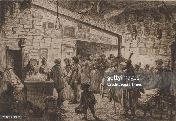 Interior of the cabaret Lapin Blanc in Paris, Cabaret du Lapin Blanc, print maker: Leopold Flameng, publisher: Alfred Cadart paper, etching,...