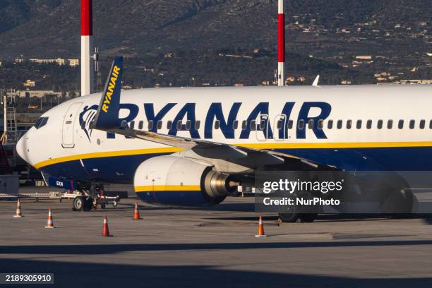 Ryanair Boeing 737-800 aircraft spotted parked at Athens International Airport ATH serving the Greek capital. The Boeing 737 passenger airplane of...