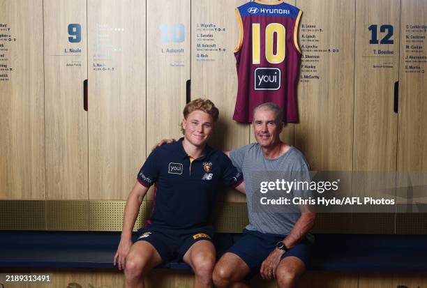 Levi Ashcroft and Marcus Ashcroft pose at Brighton Homes Arena on December 09, 2024 in Ipswich, Australia.