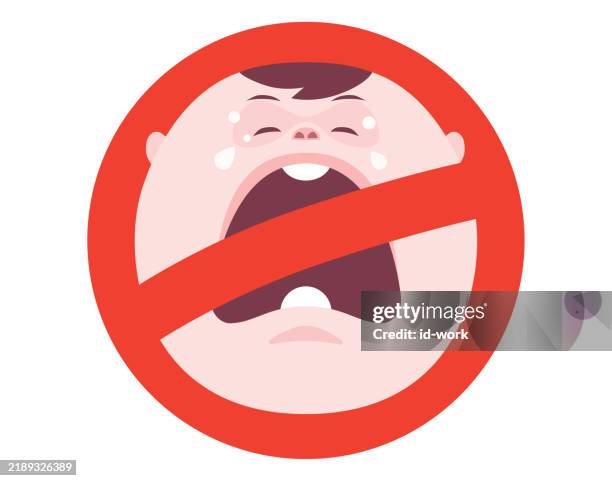 ilustrações de stock, clip art, desenhos animados e ícones de no crying baby warning icon - histeria