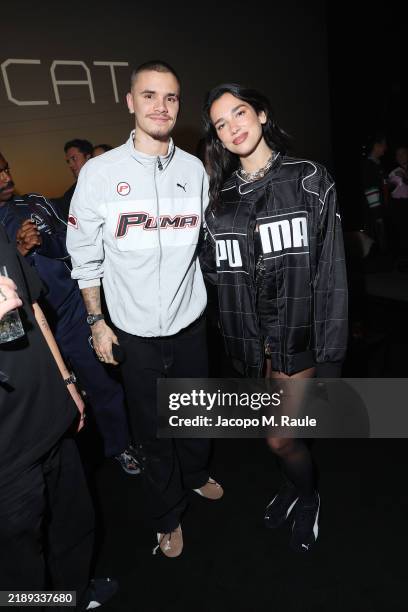 Romeo Beckham and Dua Lipa attend the PUMA Speedcat Launch Celebration at The Mall on December 10, 2024 in Milan, Italy.
