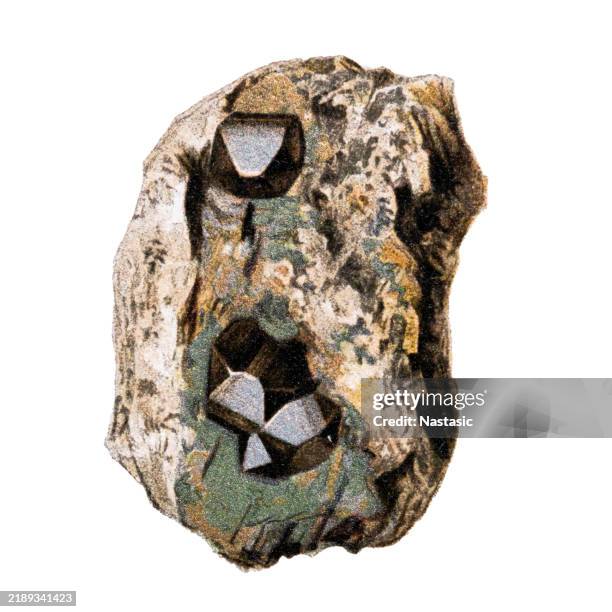 minerals and rocks ,cobaltite with ingrown crystals (tunaberg, sweden) - breccia stock illustrations