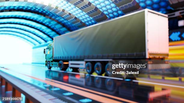 electric truck on the highway - electric delivery truck stock pictures, royalty-free photos & images