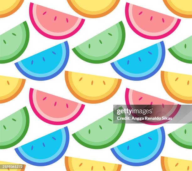 colorful watermelon seamless pattern - watermelon pattern stock illustrations