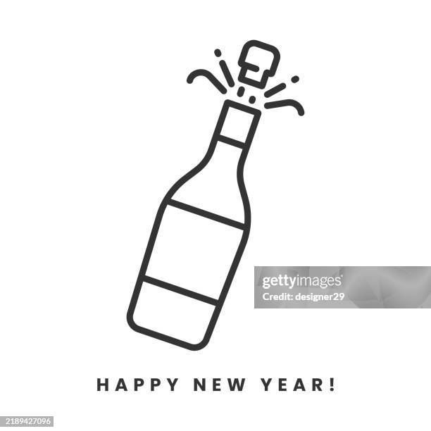 symbol der champagnerflaschenlinie. frohes neues jahr vektor design - sektkorken stock-grafiken, -clipart, -cartoons und -symbole