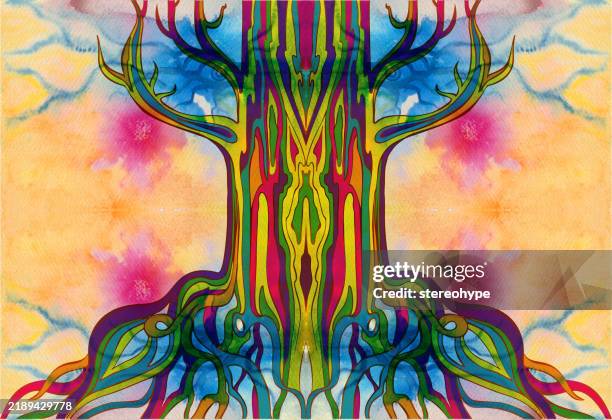 ominous tree - old growth forest stock illustrations