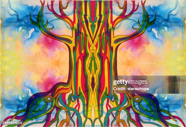 psychedelic tree - rainforest canopy stock illustrations