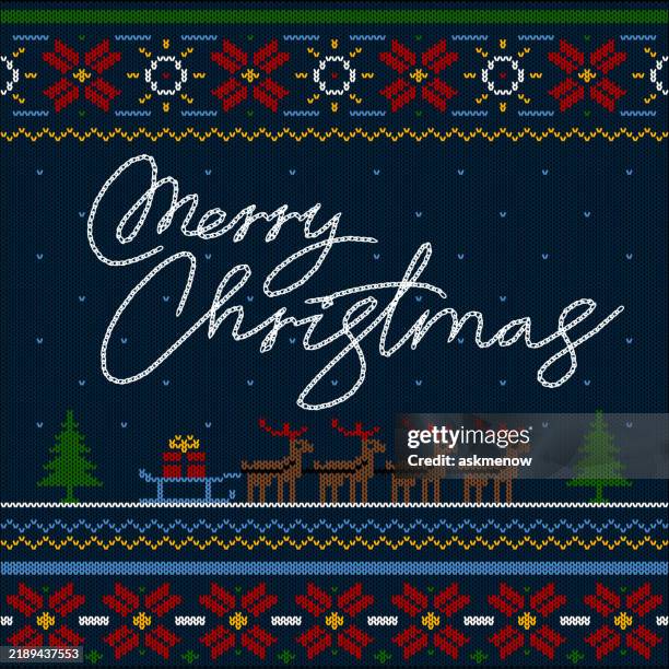 knitted christmas card - knitting pattern stock illustrations