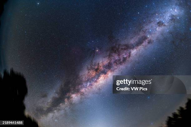 This is a fish-eye view of the centre of the Galaxy region in Sagittarius and Scorpius nearly overhead before dawn on an austral autumn morning in...