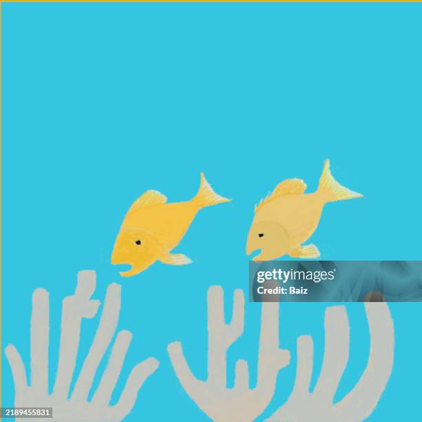 pixel art - fish talking in the ocean - katowice poland stock pictures, royalty-free photos & images