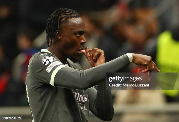 Tammy Abraham of AC Milan celebrates scoring his team's second goal during the UEFA Champions League 2024/25 League Phase MD6 match between AC Milan...