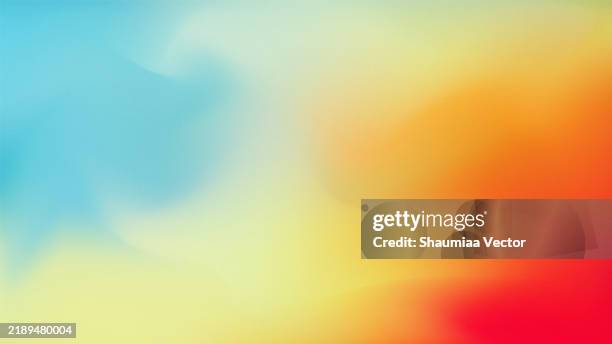 blaue, rote, gelbe, orange und blaugrüne farben fusion gradient hintergrund lebendig körnig strukturiert. sommerlicher hintergrund. designvorlage für anzeigen, banner, poster, cover, web, broschüre, hintergrundbild und flyer. - farben mischen stock-grafiken, -clipart, -cartoons und -symbole