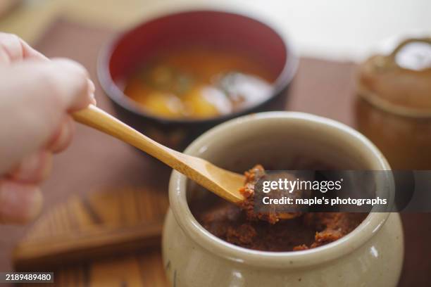 miso, a japanese fermented food - miso sauce stock pictures, royalty-free photos & images