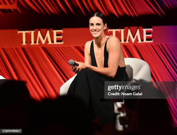 Caitlin Clark speaks onstage during the 2024 A Year in TIME dinner at Current at Chelsea Piers on December 11, 2024 in New York City.