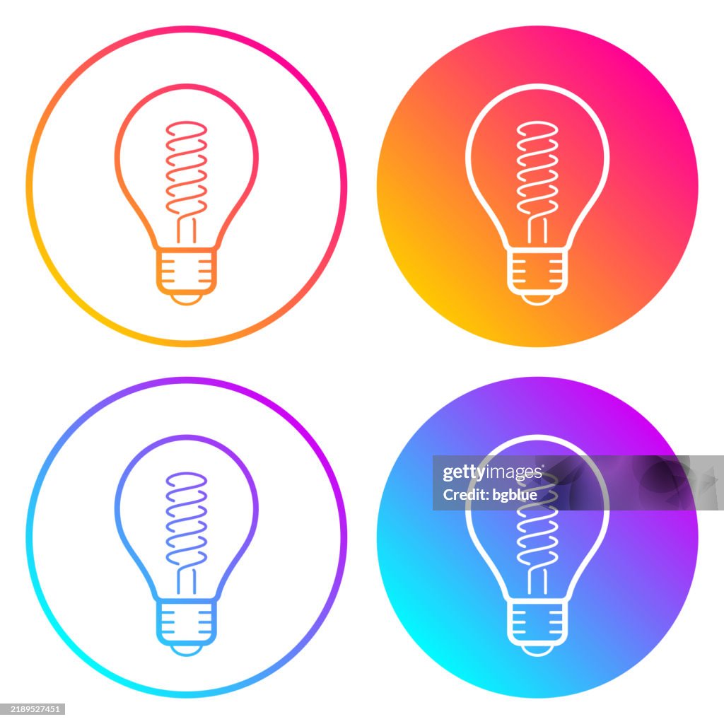 Light bulb with spiral filament. Round icons with color gradients